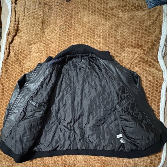 Calvin Klein Black Faux Leather Mens Bomber Jacket Zipper Pockets XL - Picture 7 of 10